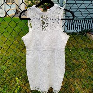 White Lace Racer Neck Bodycon Dress - size 4